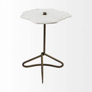 Pinera II 19L x 19W White Marble W/ Triangluar Gold Iron Base Accent Table