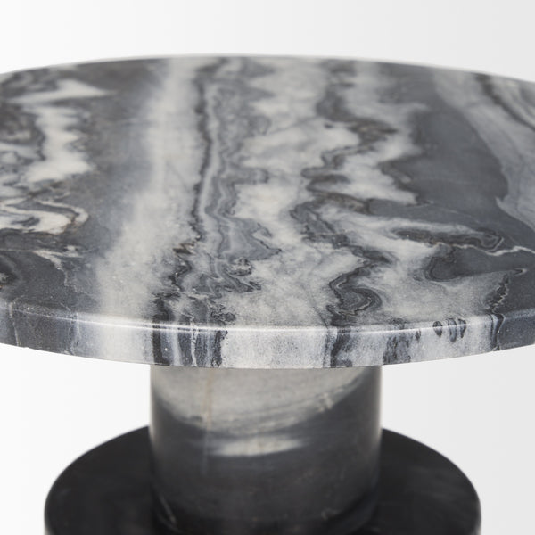 Taite Solid Dark Gray Marble Pedestal Accent Table