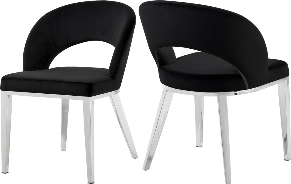 Caroline Dining Chair In Black Velvet and Chrome