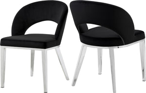 Caroline Dining Chair In Black Velvet and Chrome