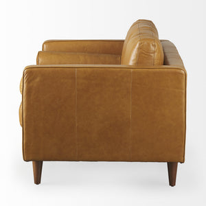 Svend 65.0L x 38.0W x 34.0H Tan Leather Love Seat Sofa