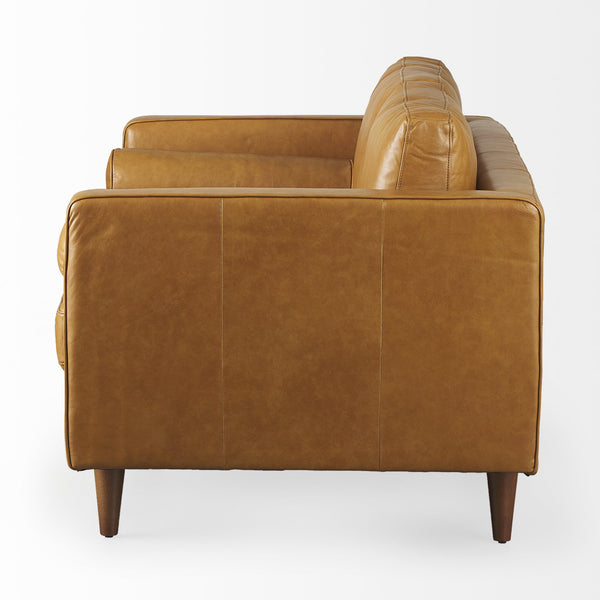 Svend 65.0L x 38.0W x 34.0H Tan Leather Love Seat Sofa