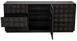Leon Mahogany and Veneer Dresser with Brass Pulls in Pale Finish