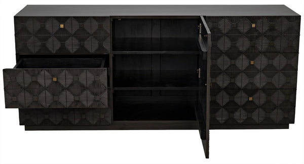 Leon Mahogany and Veneer Dresser with Brass Pulls in Pale Finish