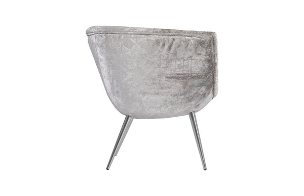 Nouveau Club Chair, Grey Crushed Velvet Fabric, Stainless Steel Legs