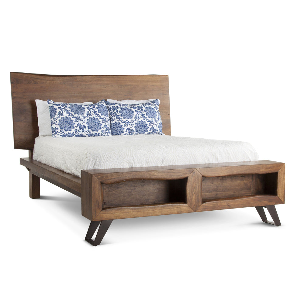 London Loft Acacia Wood Live Edge Queen Bed in Walnut Finish