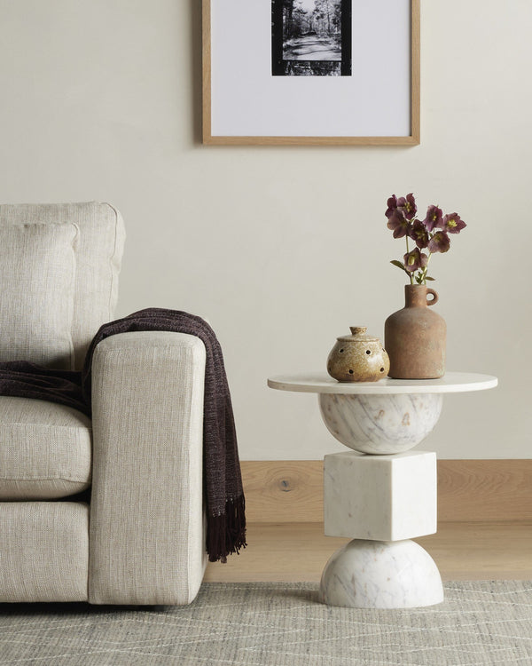 Neda End Table - Polished White Marble