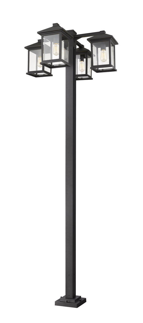 Portland 4 Light Outdoor Post Mounted Fixture in Black Finish
