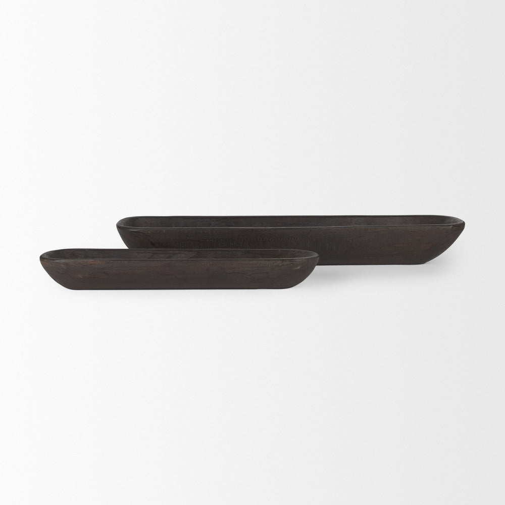 Athena Set of 2 Extra Large Black-Brown Reclaimed Wood Trays