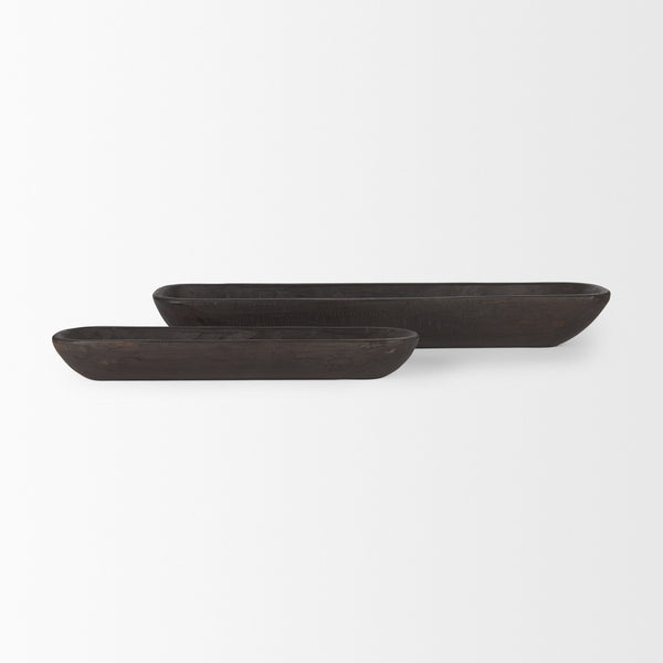 Athena Set of 2 Extra Large Black-Brown Reclaimed Wood Trays