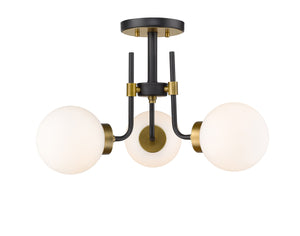 Parsons 3 Light Semi Flush Mount in Matte Black + Olde Brass Finish