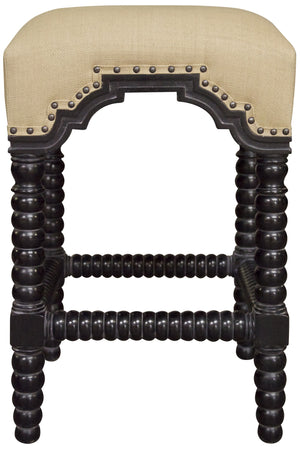 Abacus Mahogany Counter Stool in Hand-Rubbed Black with Olive Cotton Fabric