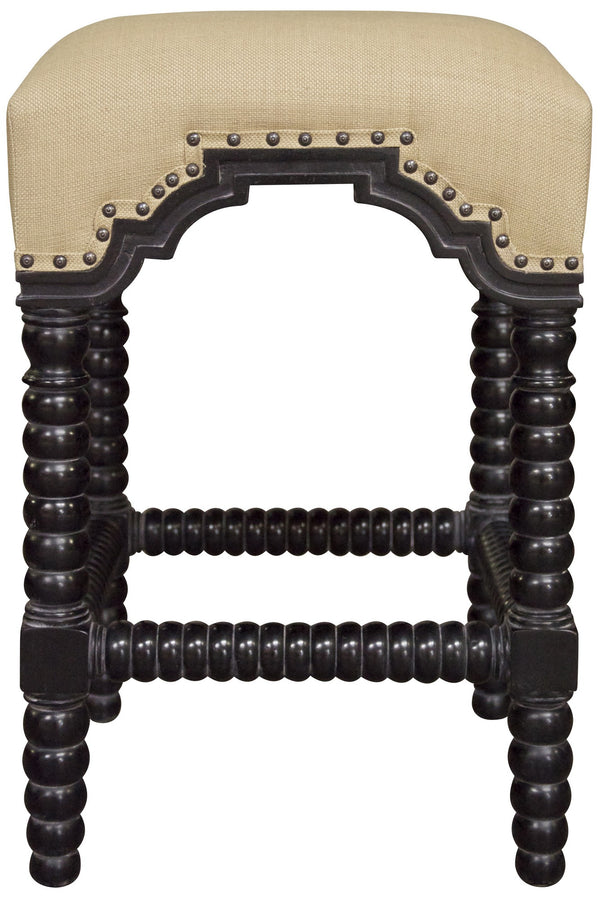 Abacus Mahogany Counter Stool in Hand-Rubbed Black with Olive Cotton Fabric