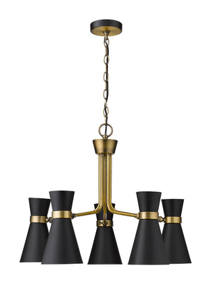Soriano 5 Light Chandelier in Matte Black + Heritage Brass Finish
