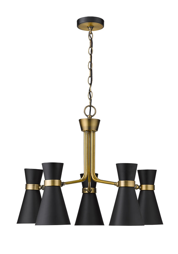 Soriano 5 Light Chandelier in Matte Black + Heritage Brass Finish