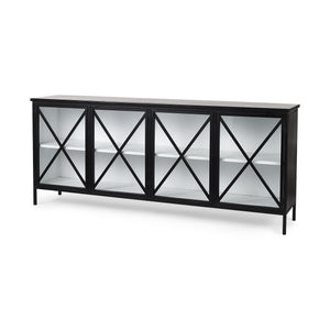 Aurelia 79.0L x 16.0W x 33.0H Black and White Metal Four Door Glass Cabinet