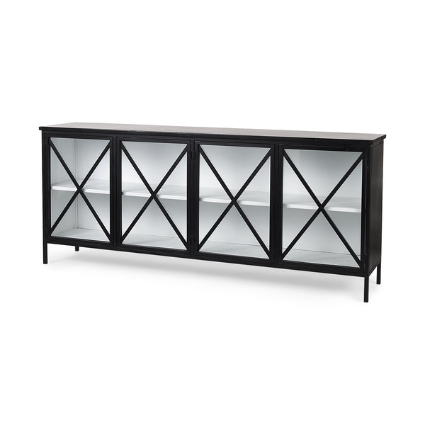 Aurelia 79.0L x 16.0W x 33.0H Black and White Metal Four Door Glass Cabinet
