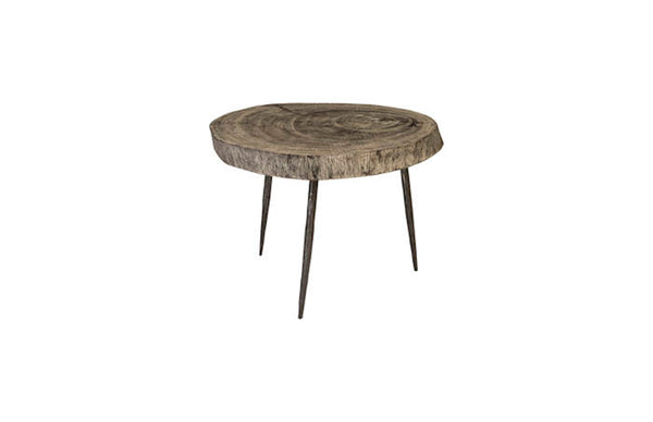 Crosscut Side Table Grey Stone Color, Forged Legs