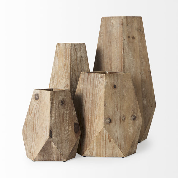 Allen II Small Natural Wooden Base Oval Vase