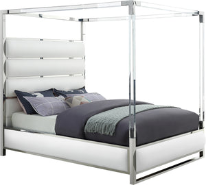 Renee King Bed In White Faux Leather