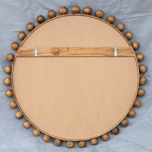 Cyra Wood Beaded Round Mirror