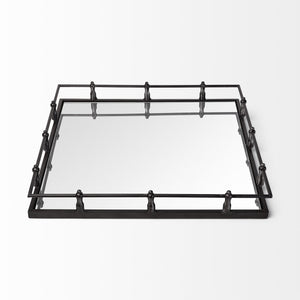 Christa 22L x 22W Black Metal Mirrored Base Square Tray