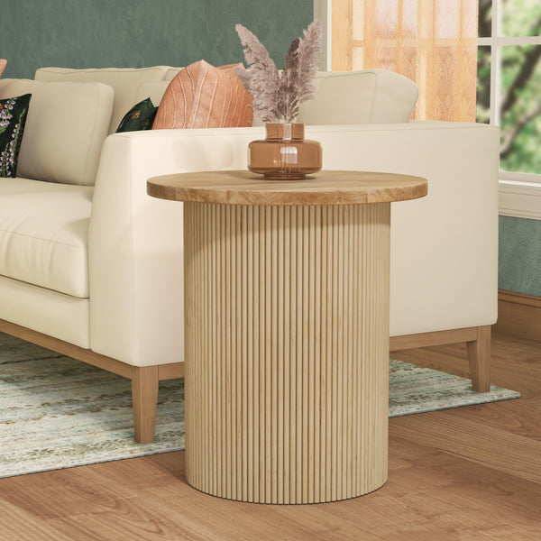 Kiefer Rattan Side/End Table w/ Wood Top, Natural
