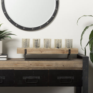 Benk Wood and Black Metal Five Cup Candle Holder