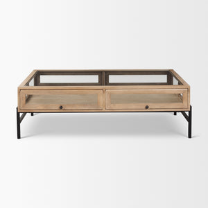 Arelius 42"L Rectangular Light Brown Wood w/ Black Metal Base Display Coffee Table