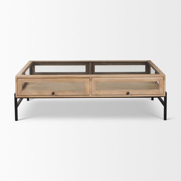 Arelius 42"L Rectangular Light Brown Wood w/ Black Metal Base Display Coffee Table