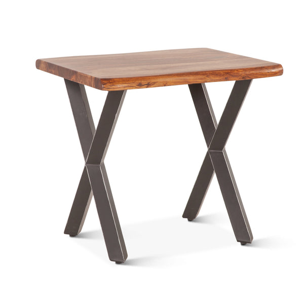 Brisbane 26" Sheesham Wood and Iron Side Table, Natural