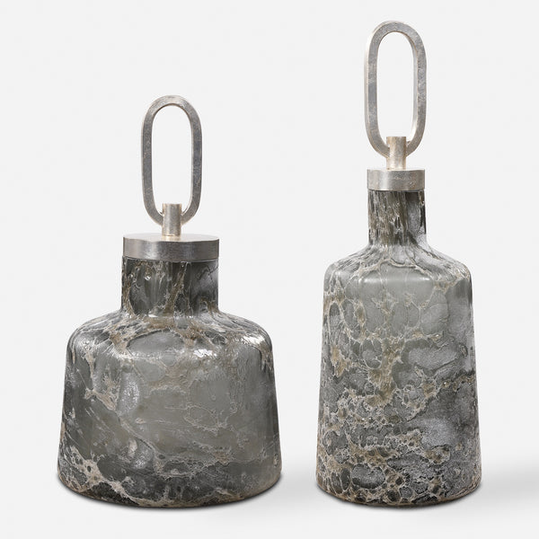 Storm Art Glass Bottles, S/2
