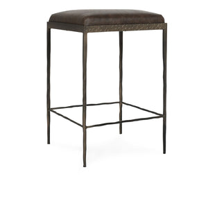 Bose Leather Counter Stool with Hammered Iron Frame - Cocoa Brown