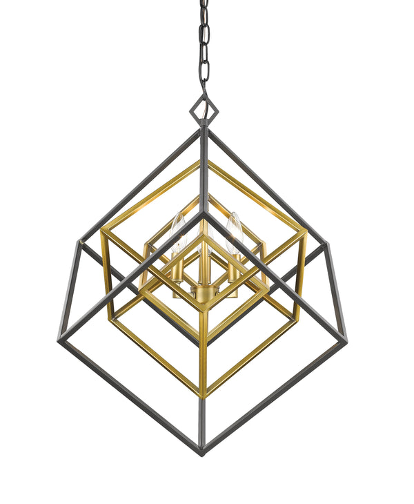 Euclid 3 Light Chandelier in Olde Brass + Bronze Finish