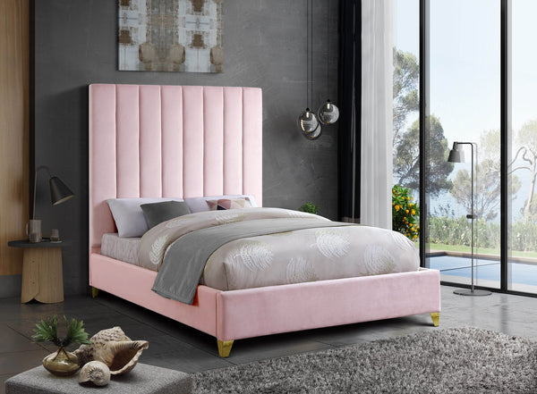 Glenda Queen Bed In Pink Velvet