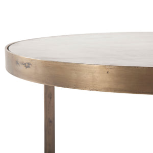 Michaelangelo White Marble Coffee Tables with Antique Gold Base, Set of 2