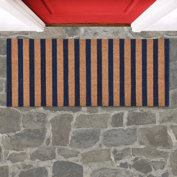 Striped Doormat 24x57 - Eco-Friendly Coconut Fiber, Navy/Natural