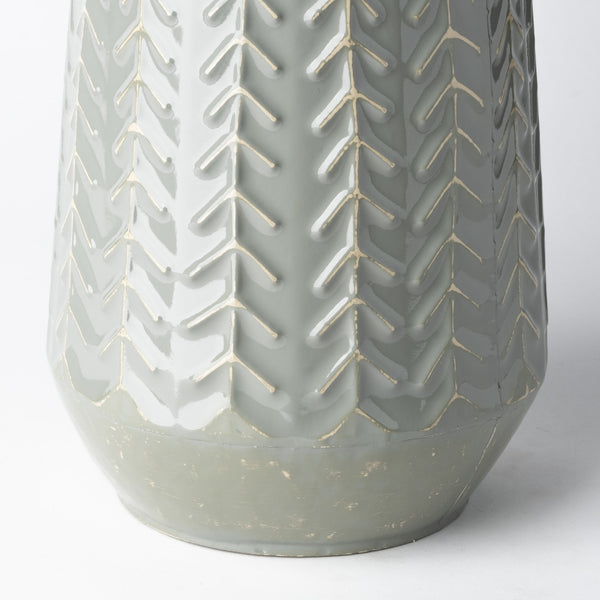 Gemma III Metal Glossy Green/Gray Chevron Vase