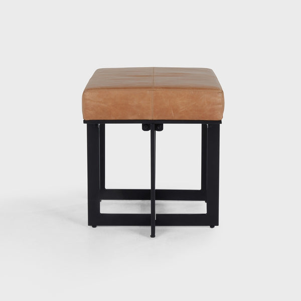 Calvin Leather Rectangle Stool with Black Metal Base - Sedona Brown