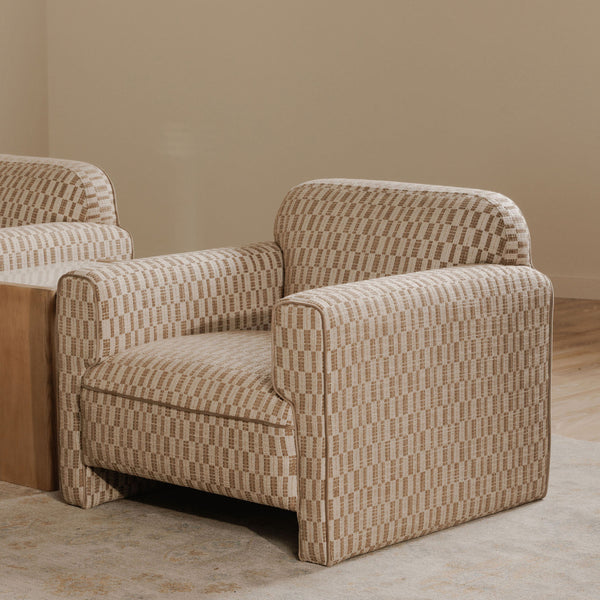 Leo Accent Chair in Taupe with Geometric Pattern