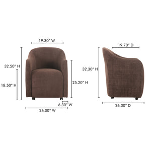 Moe's Drava Rolling Dining Chair Dark Brown