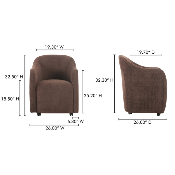 Moe's Drava Rolling Dining Chair Dark Brown