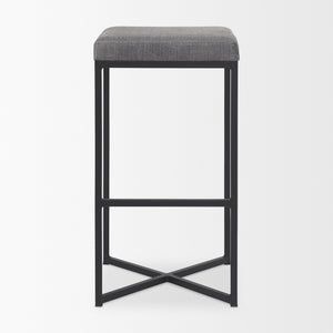 Frodo 16.5L x 16.5W x 29.75H Gray Fabric Seat W/Black Iron Frame Bar Stool