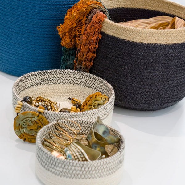 Jute Low Cylinder Basket, set/3