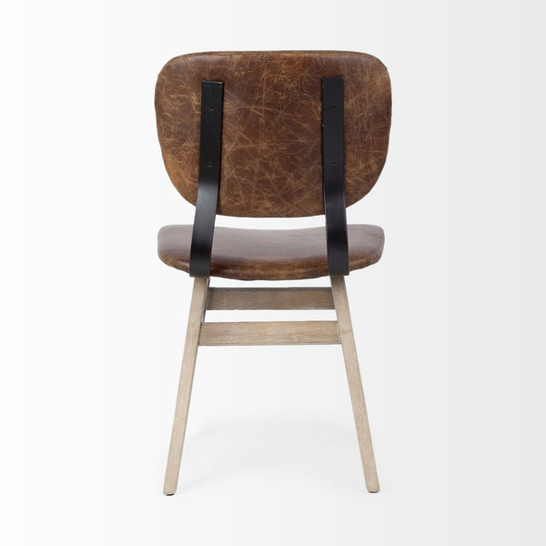 Haden I Brown Leather Wrap Brown Solid Wood and Iron Base Dining Chair