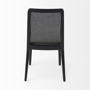 Clara Black Wood W/ Cream Fabric Seat and Cane Back Armless Dining Chair