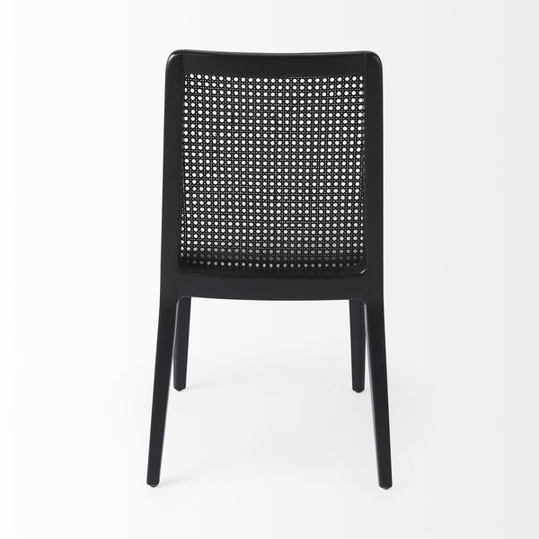 Clara Black Wood W/ Cream Fabric Seat and Cane Back Armless Dining Chair