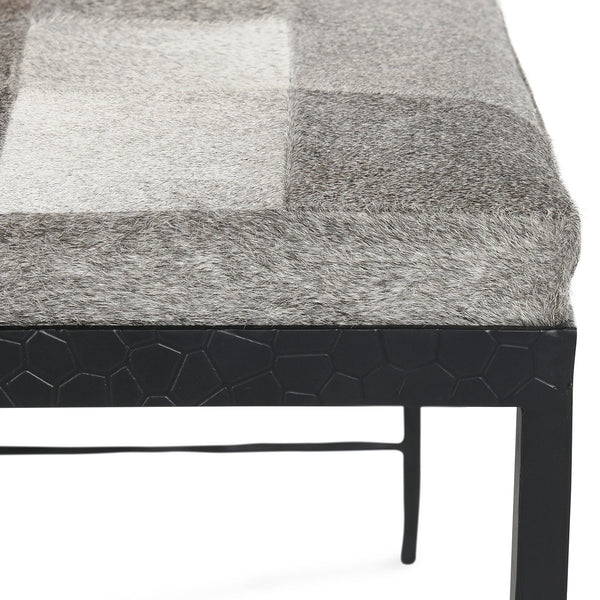 Achen Hide Bench with Hammered Iron Frame in Sparrow Gray
