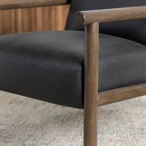 Azoria Leather Accent Chair with Wood Frame - Black