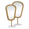 LARGE TABLE TOP MIRROR IN AGED GOLD FINISH ON WHITE MARBLE BASE